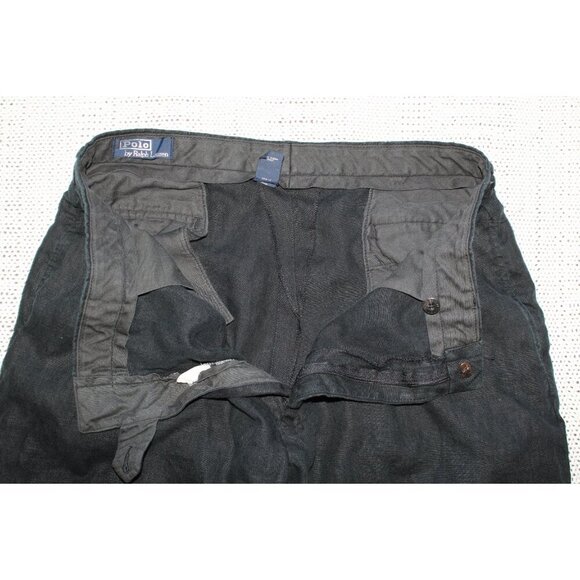 VTG Polo Ralph Lauren 100% Linen men's Black Trousers W34 X 32 Pleated Pants - Picture 5 of 6
